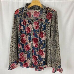 Umgee Mixed Media Sheer Cottage Core Blouse Women's Medium.